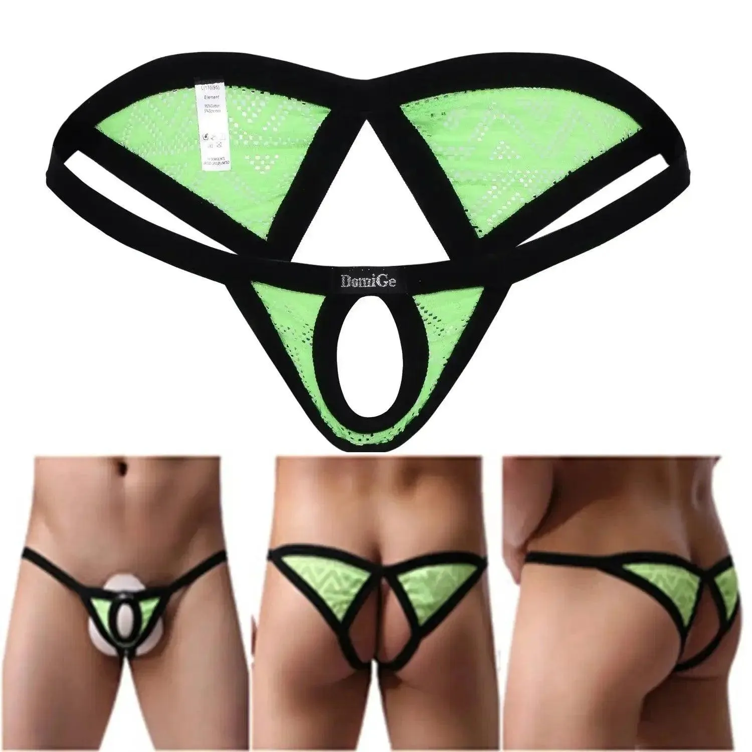 DomiGe Men's Low Rise Thong with Dual-Strap and Open Front Design