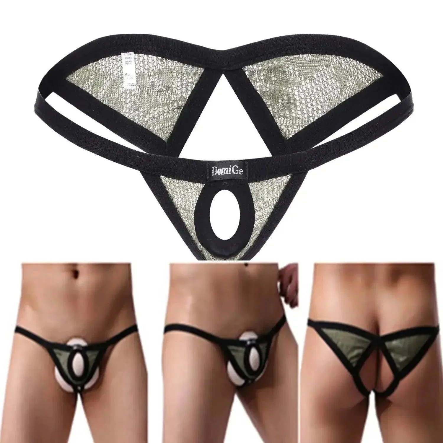 DomiGe Men's Low Rise Thong with Dual-Strap and Open Front Design