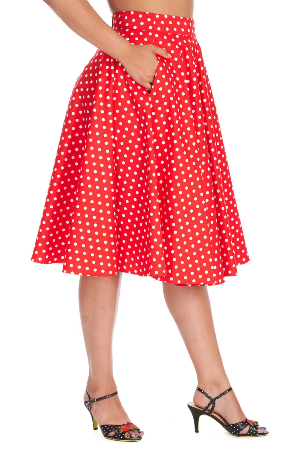 Dot Days Swing Skirt in Red by Banned