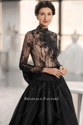 Elegant Black Flower Taffeta Drop Waist Wedding Ballgown
