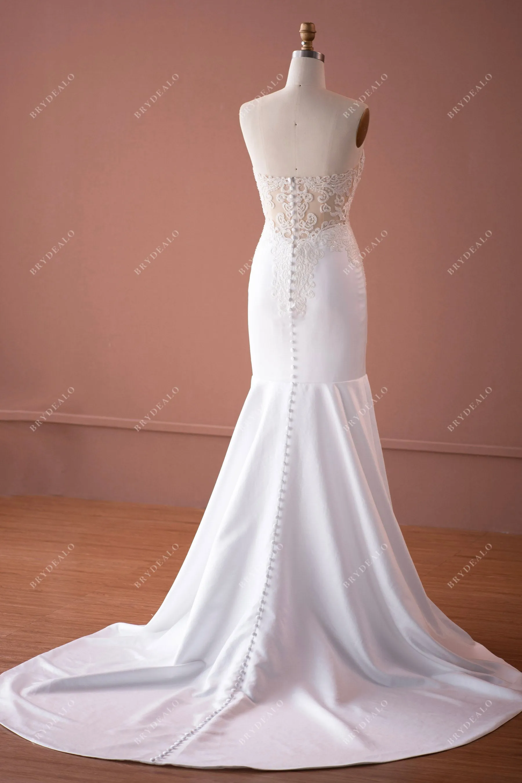 Elegant Satin Mermaid Beaded Plunging Strapless Wedding Dress