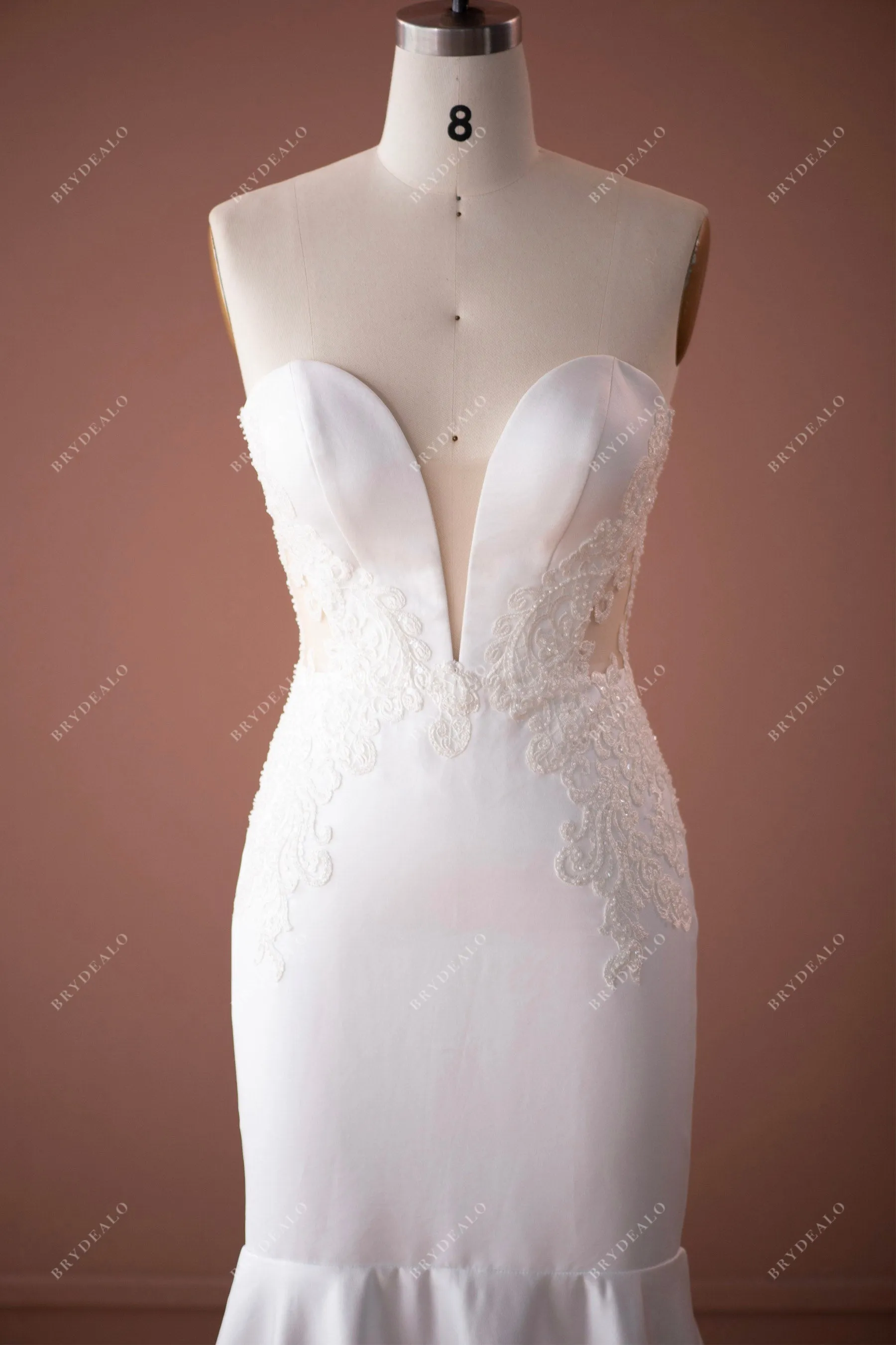 Elegant Satin Mermaid Beaded Plunging Strapless Wedding Dress
