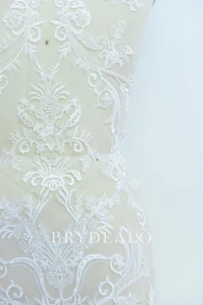 Fashion Shimmery Symmetrical Beaded Flower Lace Fabric Online