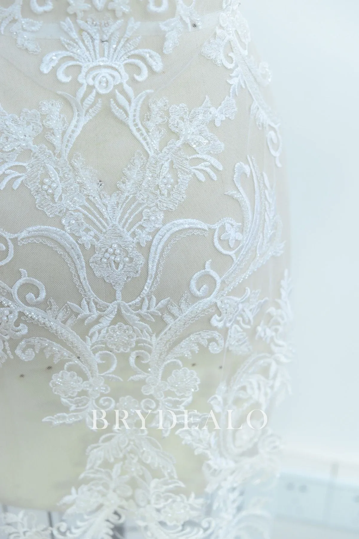 Fashion Shimmery Symmetrical Beaded Flower Lace Fabric Online