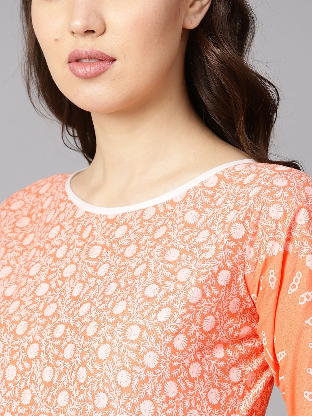 Floral White Khadi Printed A-Line Kurta With White Khadi Geometric Printed Skirt