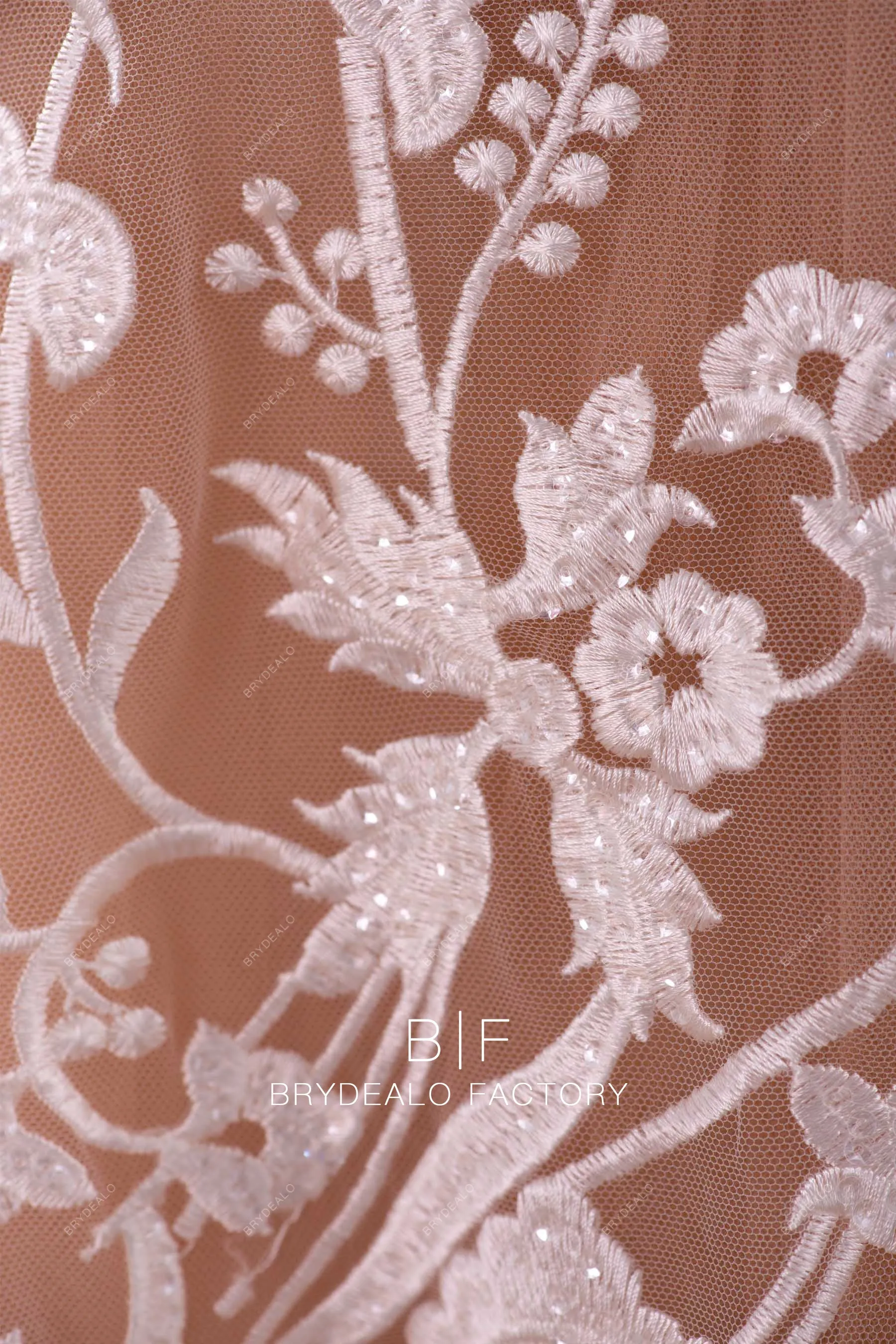 Floristic Sheer Sequin Embroidery Lace Fabric By The Yard