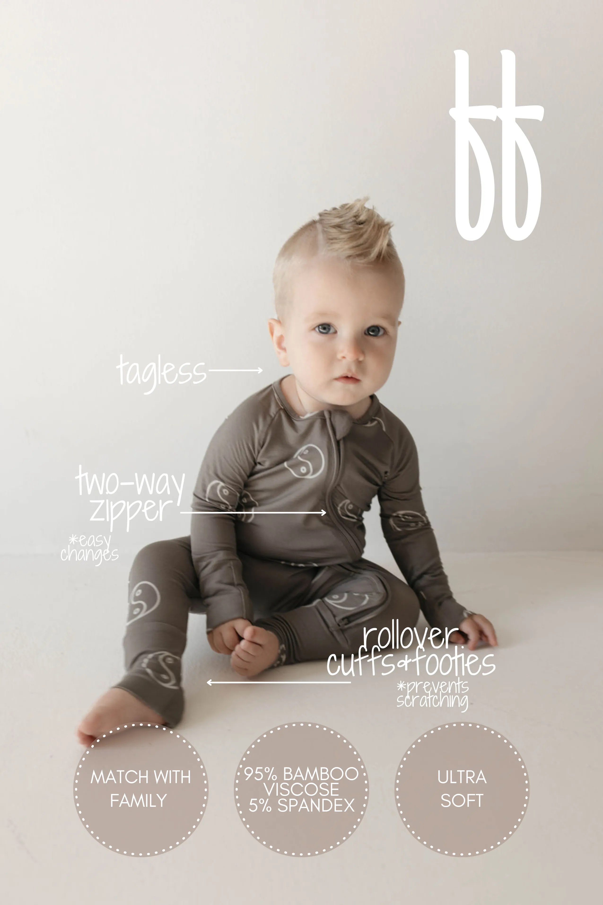 Forever French Bamboo Zip Romper - Sage Yin Yang