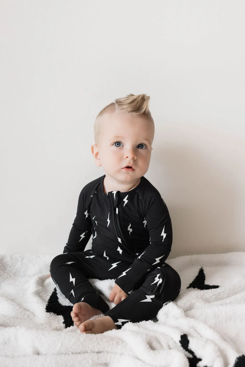 French Baby Bamboo Zip Romper - Midnight Lightning Bolt