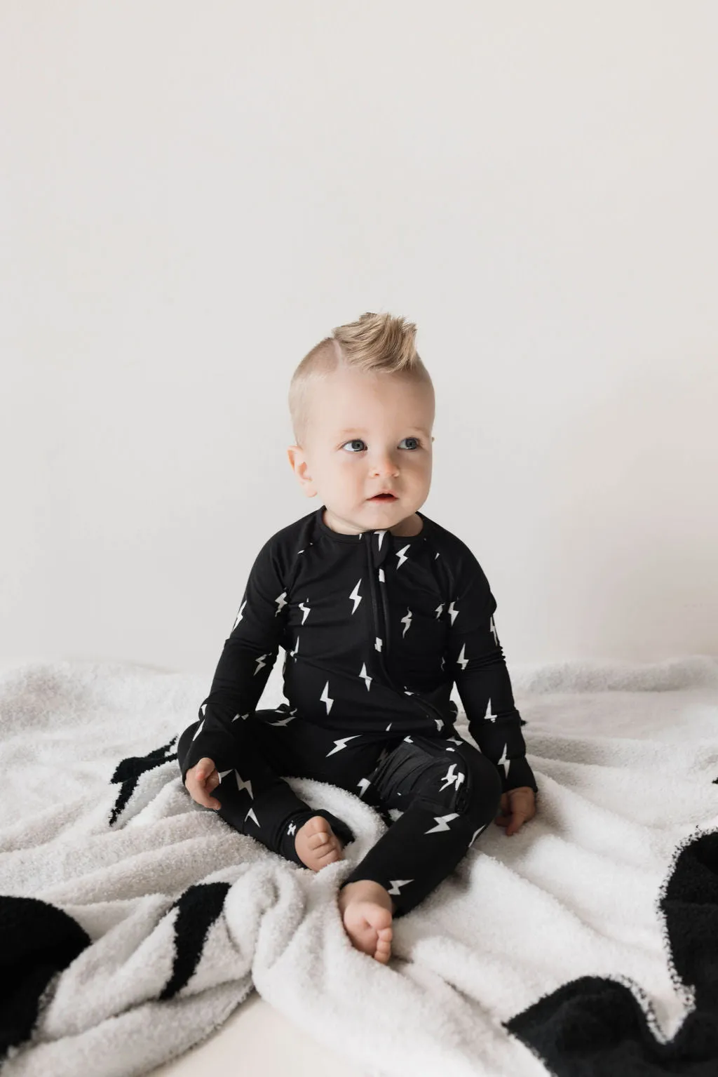 French Baby Bamboo Zip Romper - Midnight Lightning Bolt