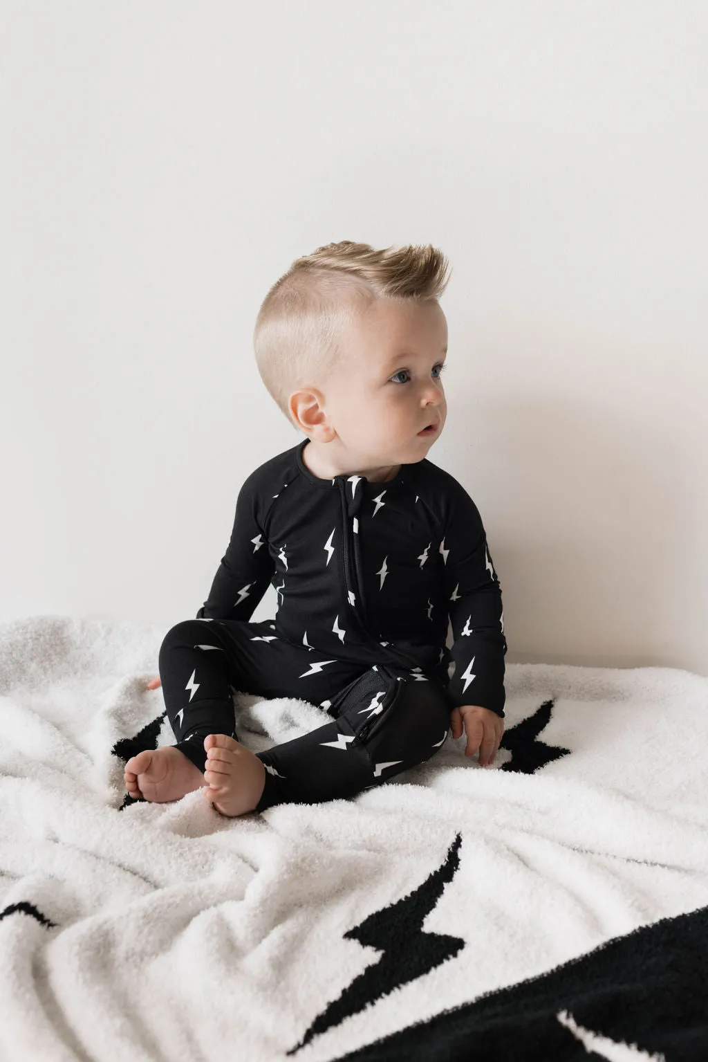 French Baby Bamboo Zip Romper - Midnight Lightning Bolt