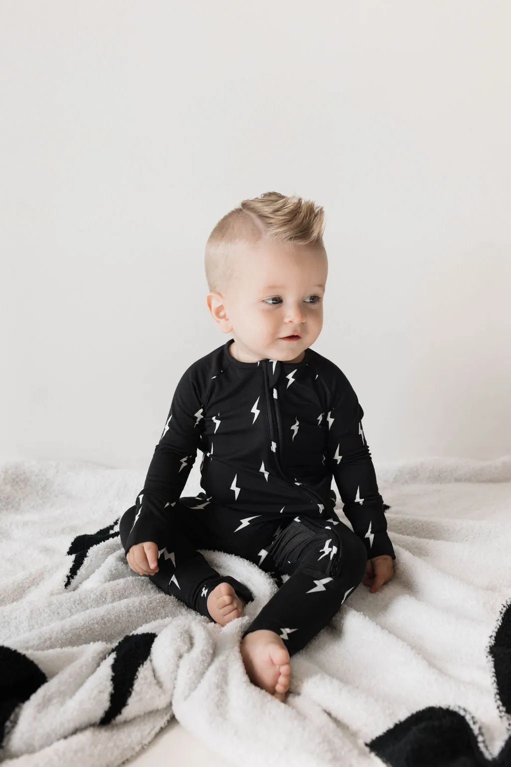 French Baby Bamboo Zip Romper - Midnight Lightning Bolt
