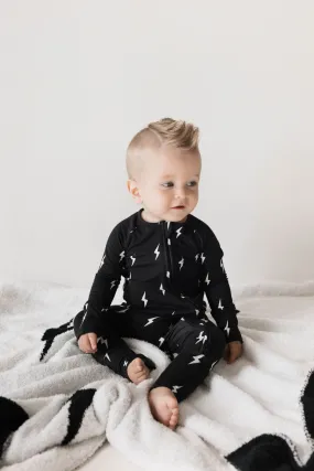 French Baby Bamboo Zip Romper - Midnight Lightning Bolt