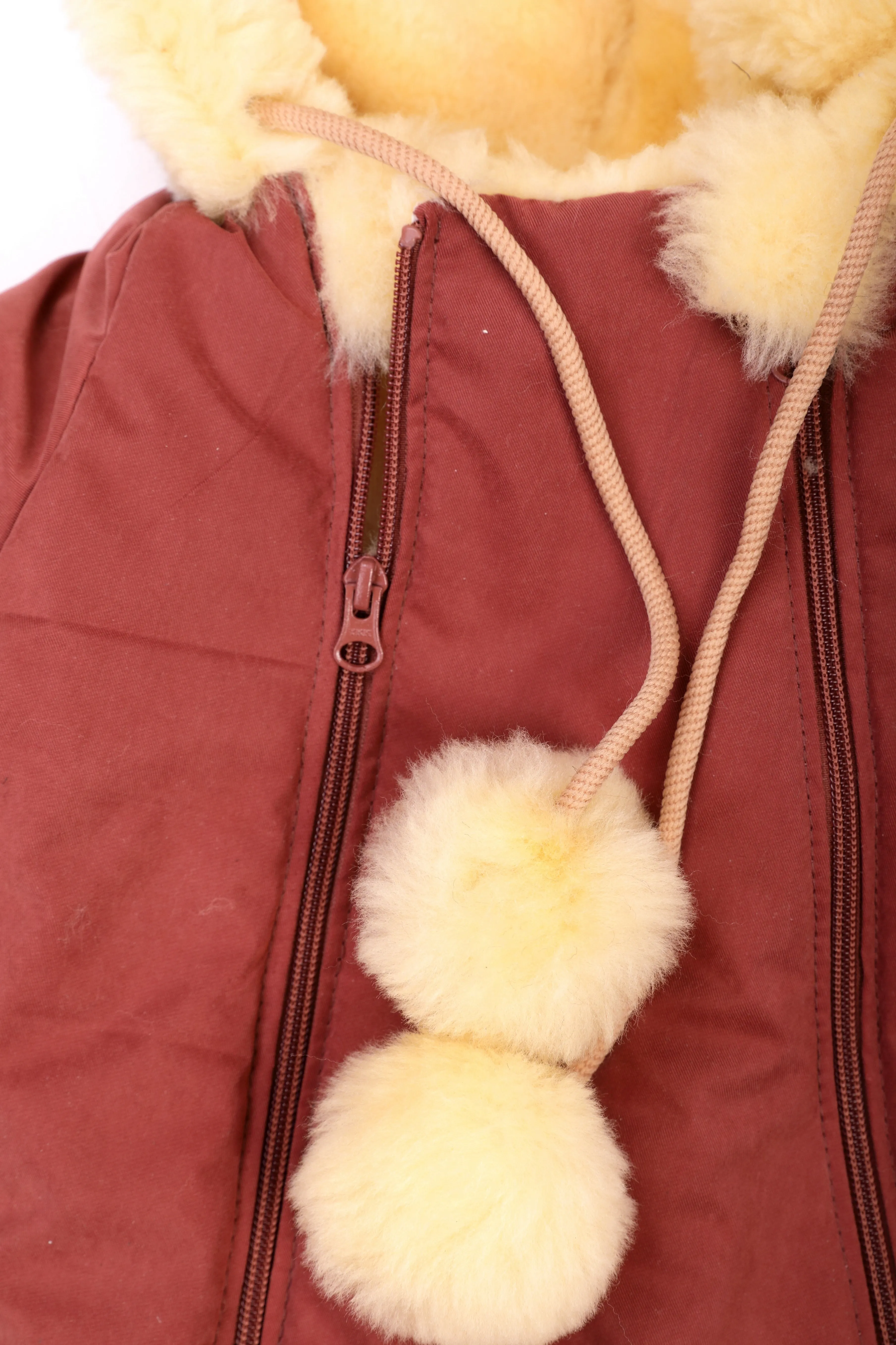 Genuine Sheepskin Winter Baby Fur Hooded Warm Jumpsuit with Fur Trims in Red Color