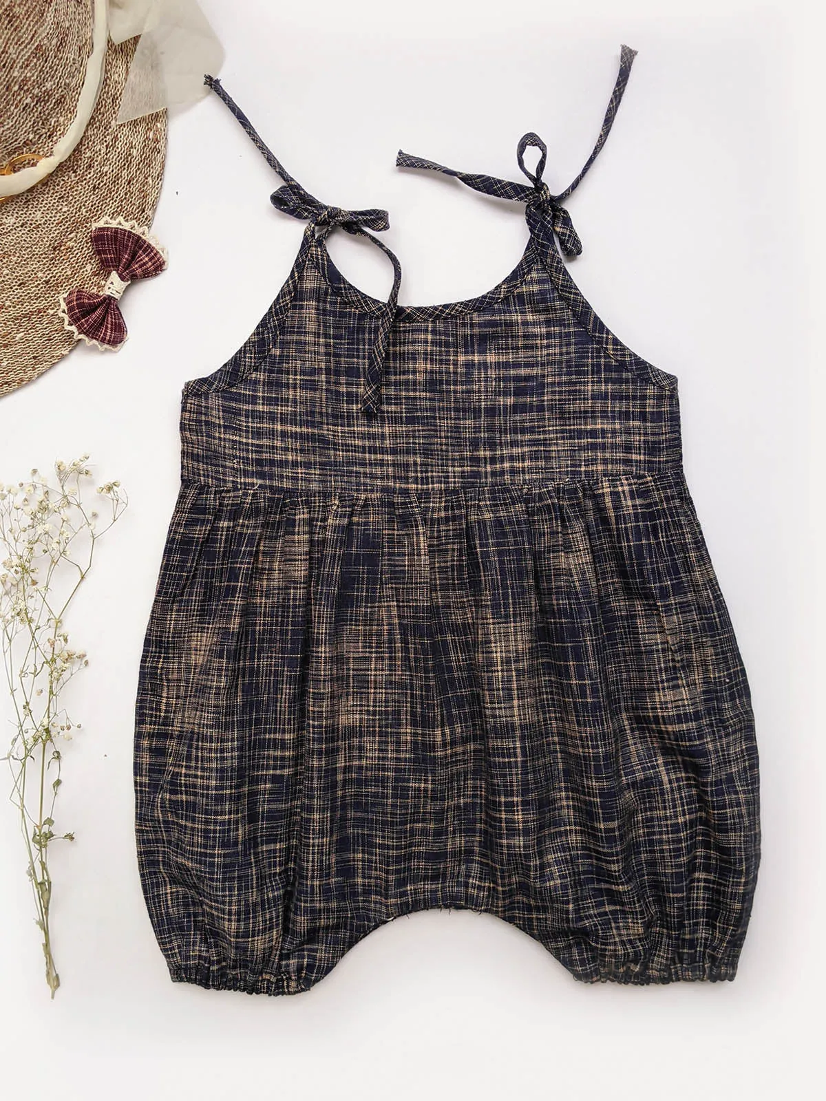 Girl's Navy Blue Crochete lace Teddy Romper for Baby Girl - HALEMONS
