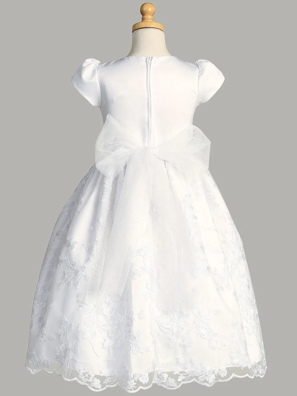 Girls White First Communion Dress w/ Satin Tulle & Sequins (186)