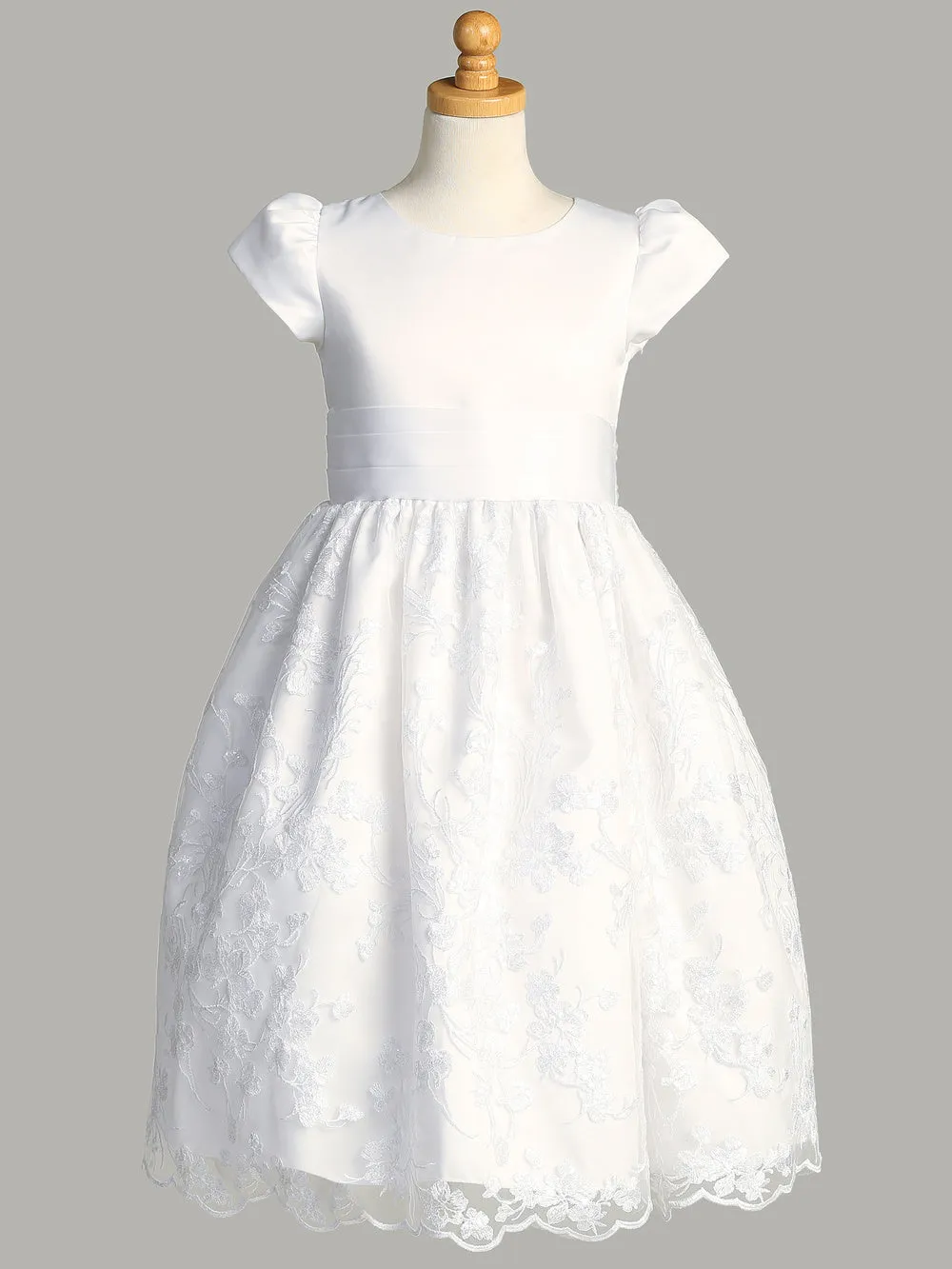 Girls White First Communion Dress w/ Satin Tulle & Sequins (186)