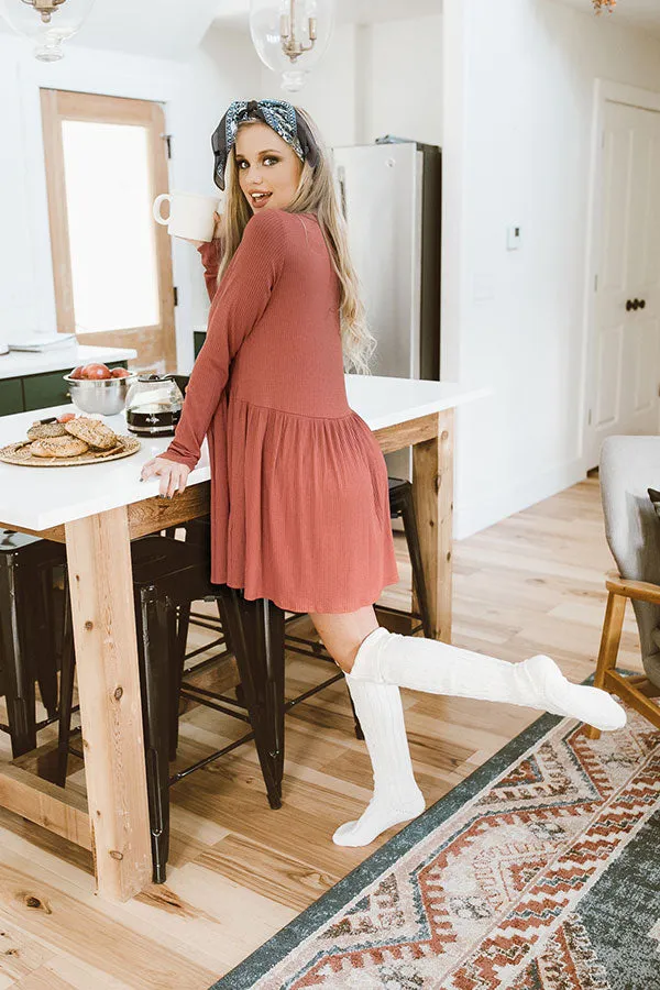 Give It A Twirl Babydoll Dress In Rust