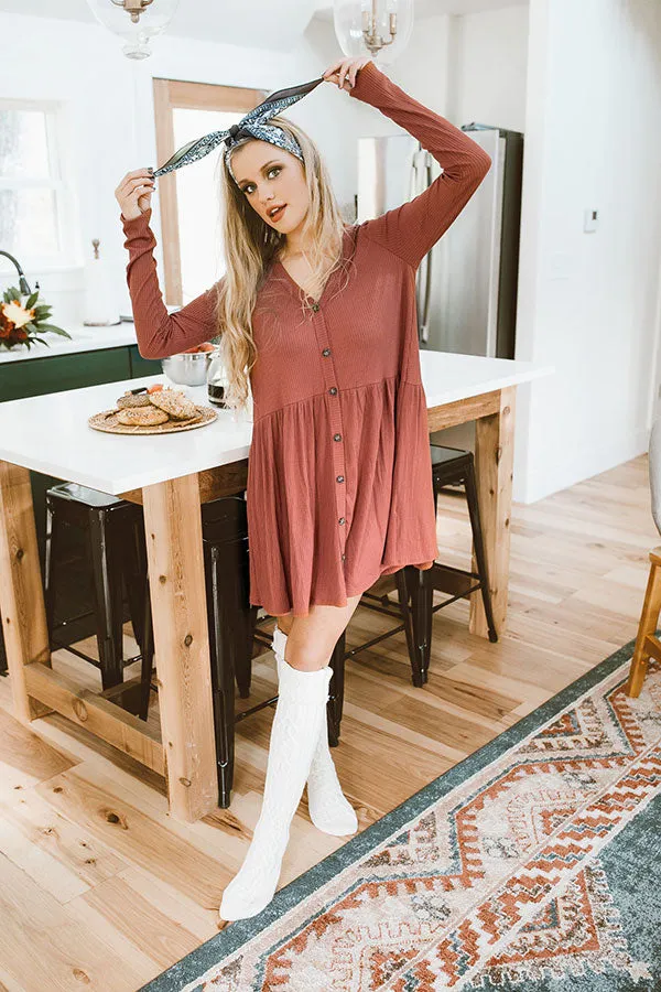 Give It A Twirl Babydoll Dress In Rust