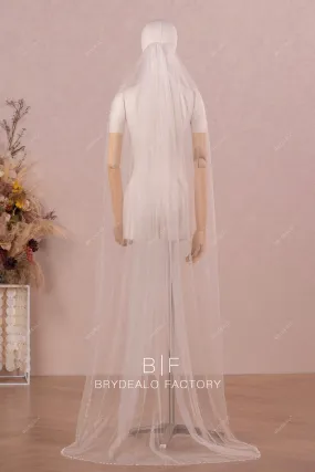 Hand-sewn Beading Edge Shimmery Single Tier Long Bridal Veil