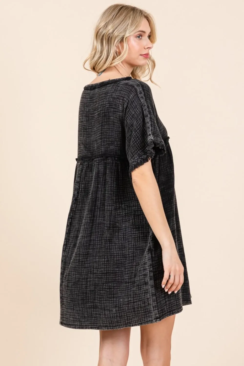 Hazel Blues® |  Culture Code Short Sleeve Babydoll Texture Dress with Pockets