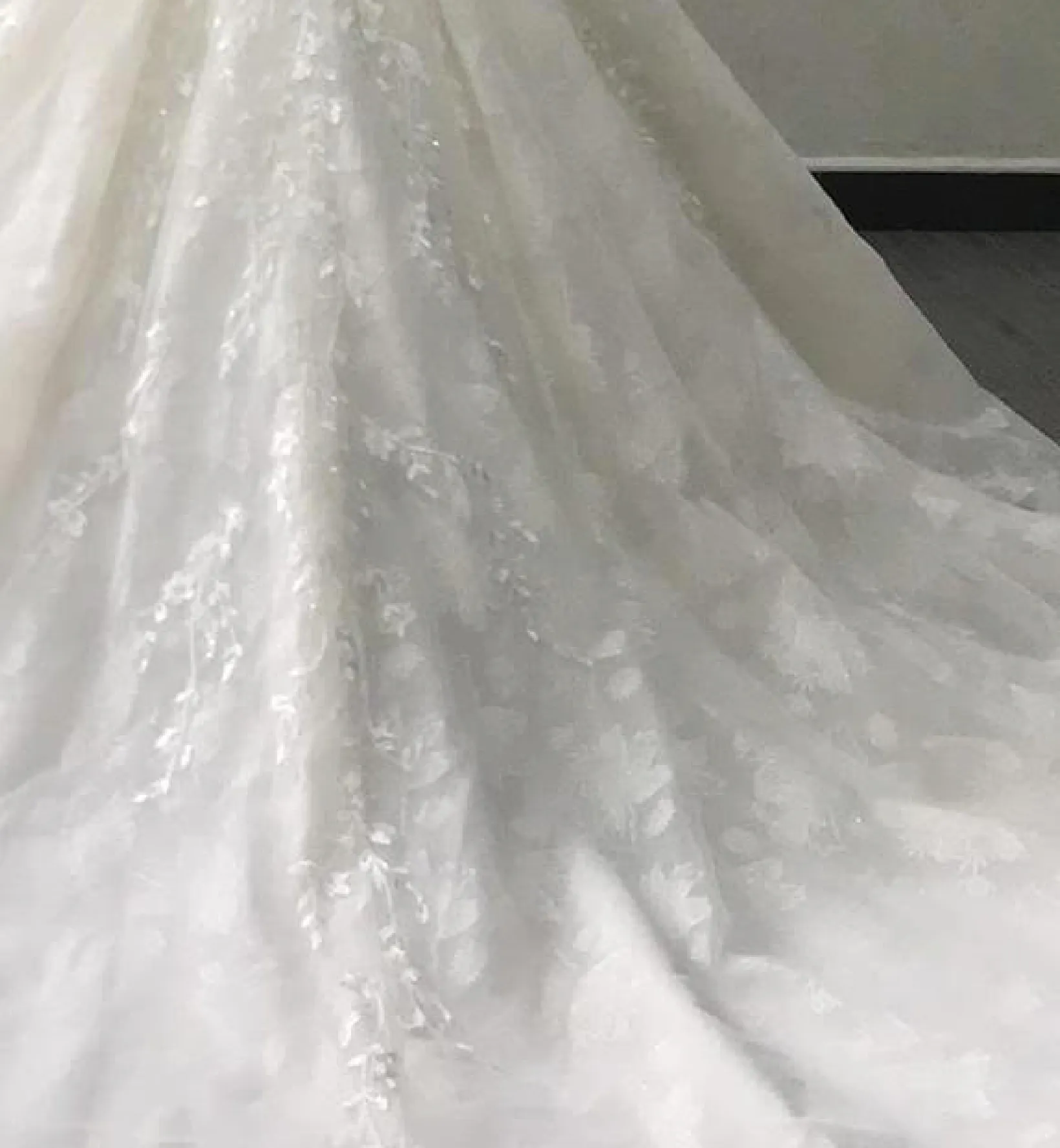 Illusion 3D Lace Pleated Skirt Bridal Gown Long Sleeve Wedding Dress