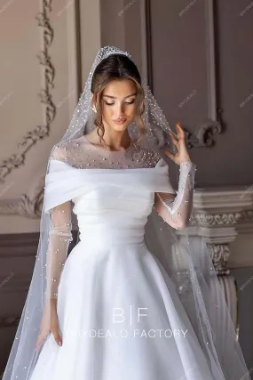 Illusion Neck Off Shoulder Organza Ball Gown Modern Wedding Dress