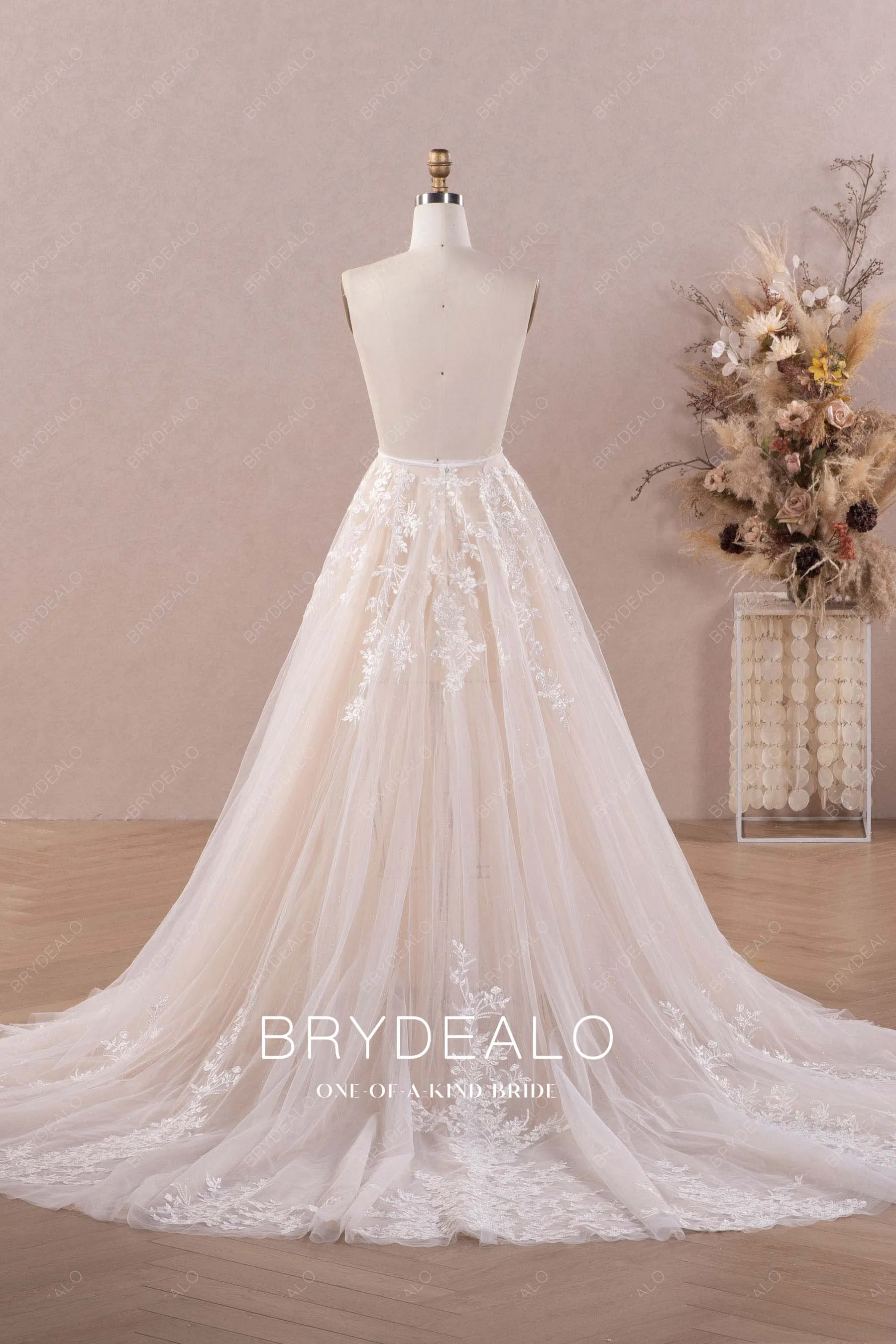 Illusion Shimmer Lace Tulle Long Bridal Overskirt Online