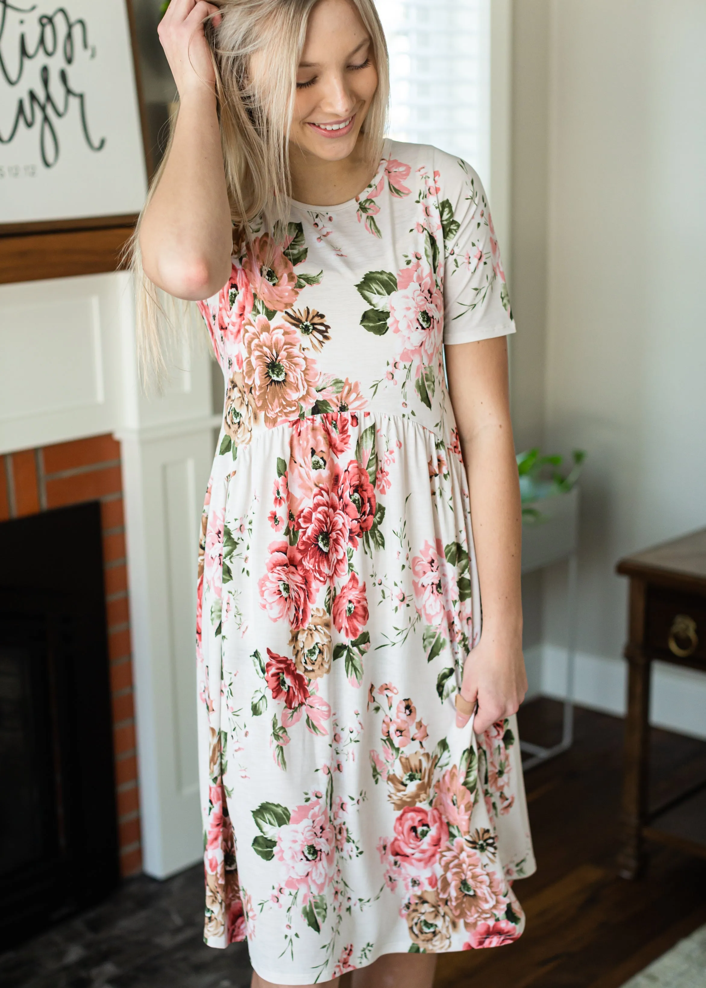 Ivory Empire Waist Floral Midi Dress - FINAL SALE
