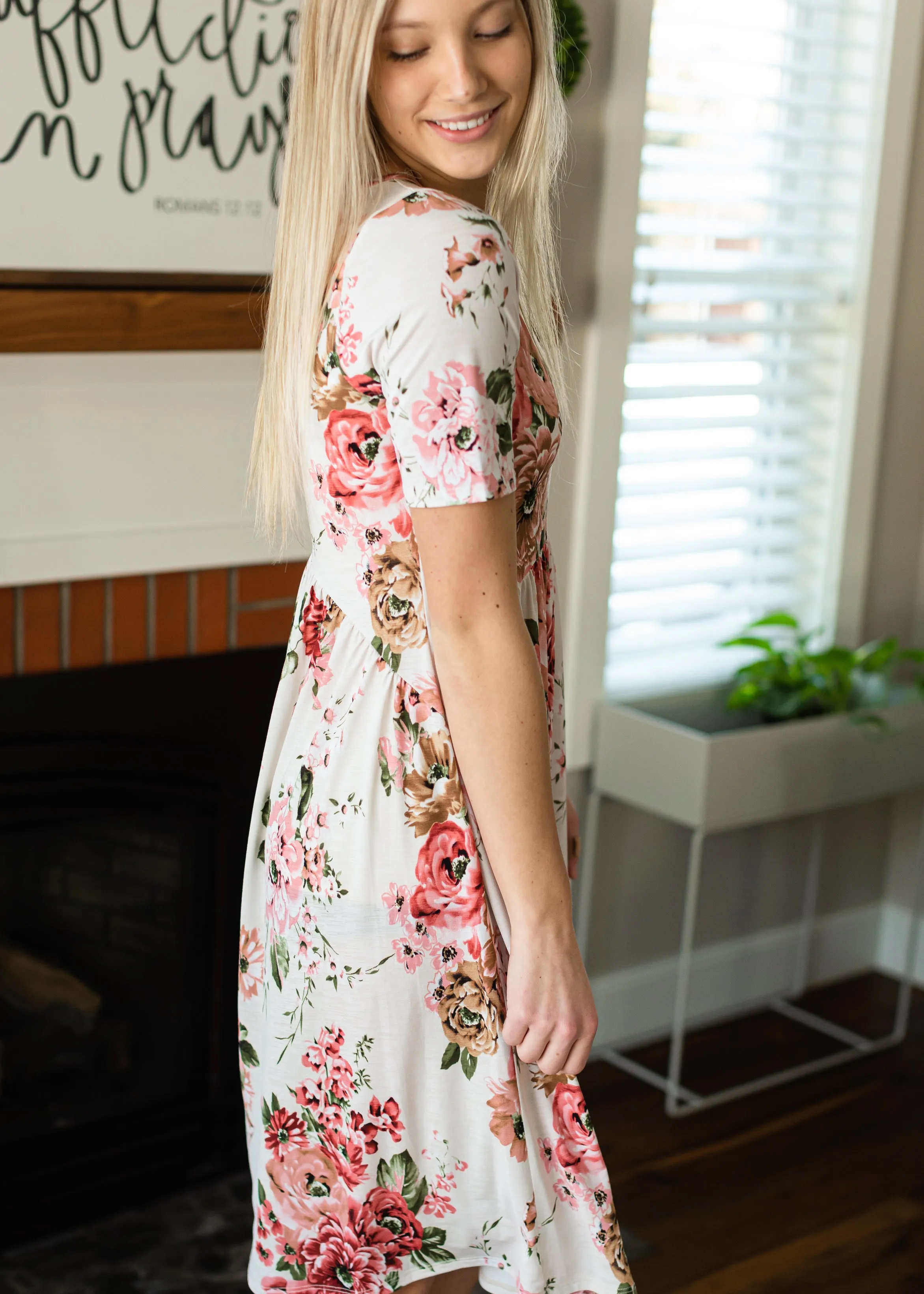 Ivory Empire Waist Floral Midi Dress - FINAL SALE