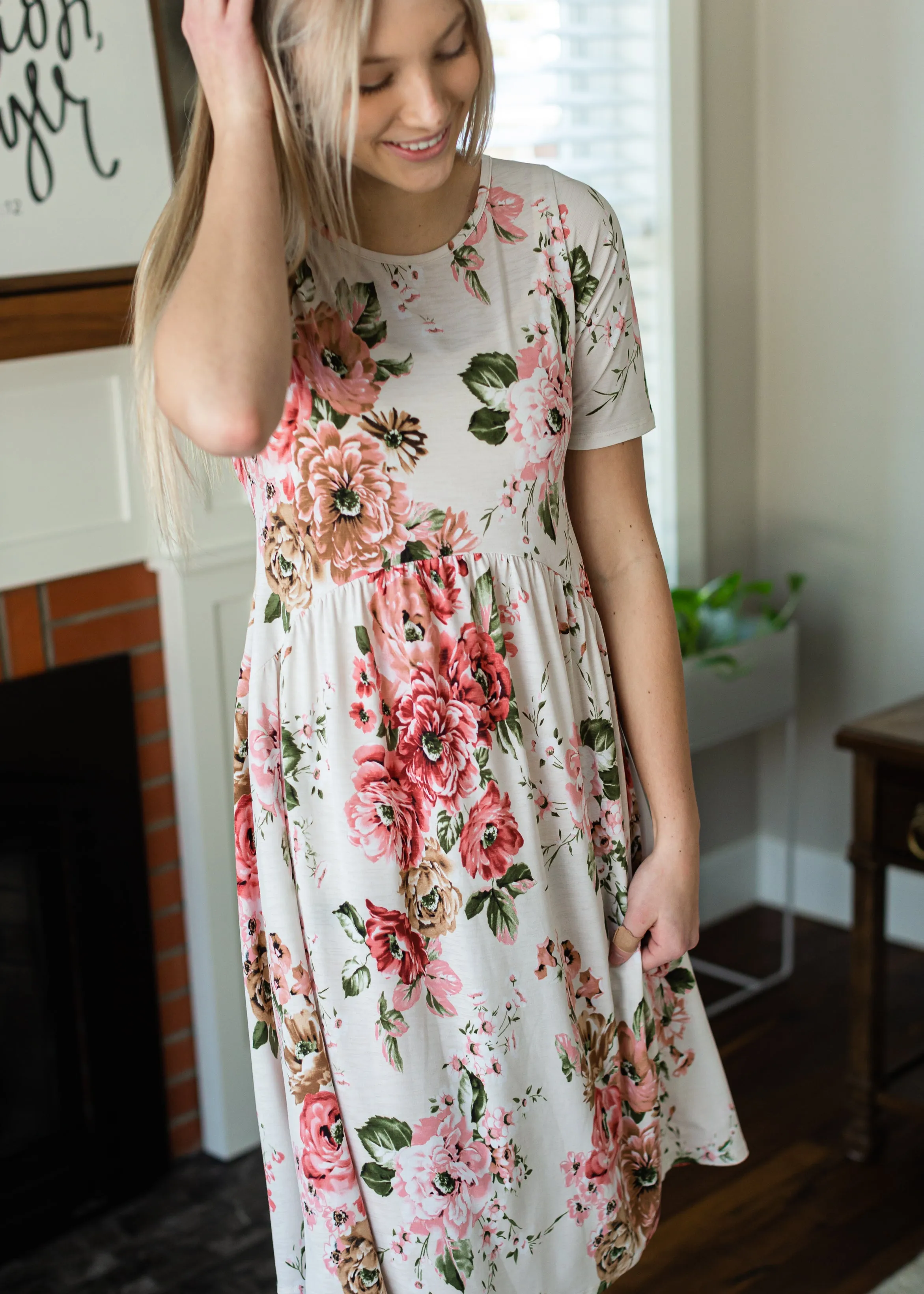 Ivory Empire Waist Floral Midi Dress - FINAL SALE