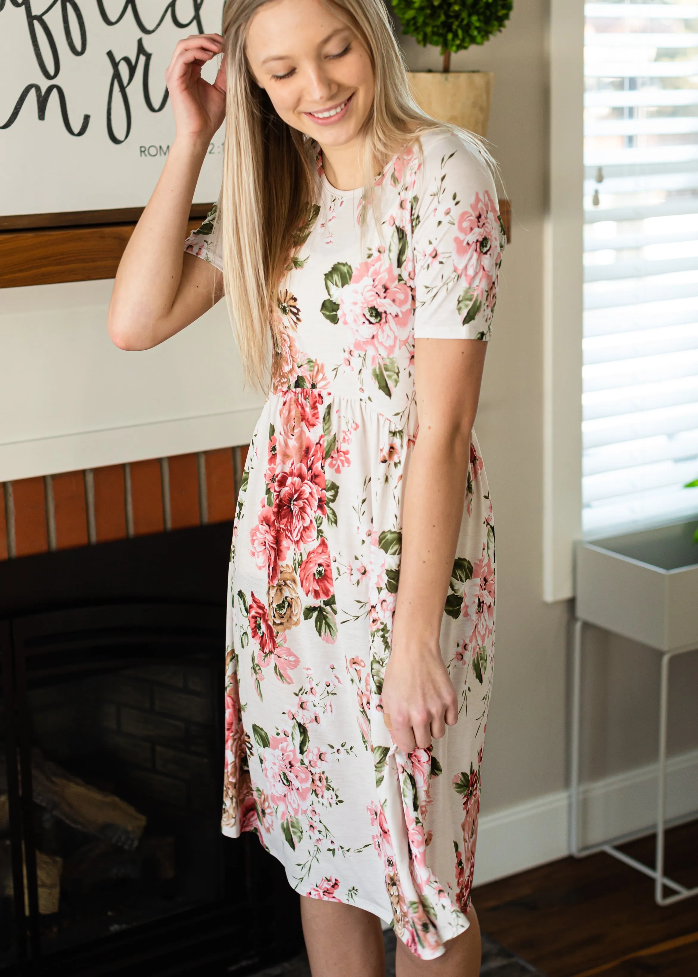 Ivory Empire Waist Floral Midi Dress - FINAL SALE