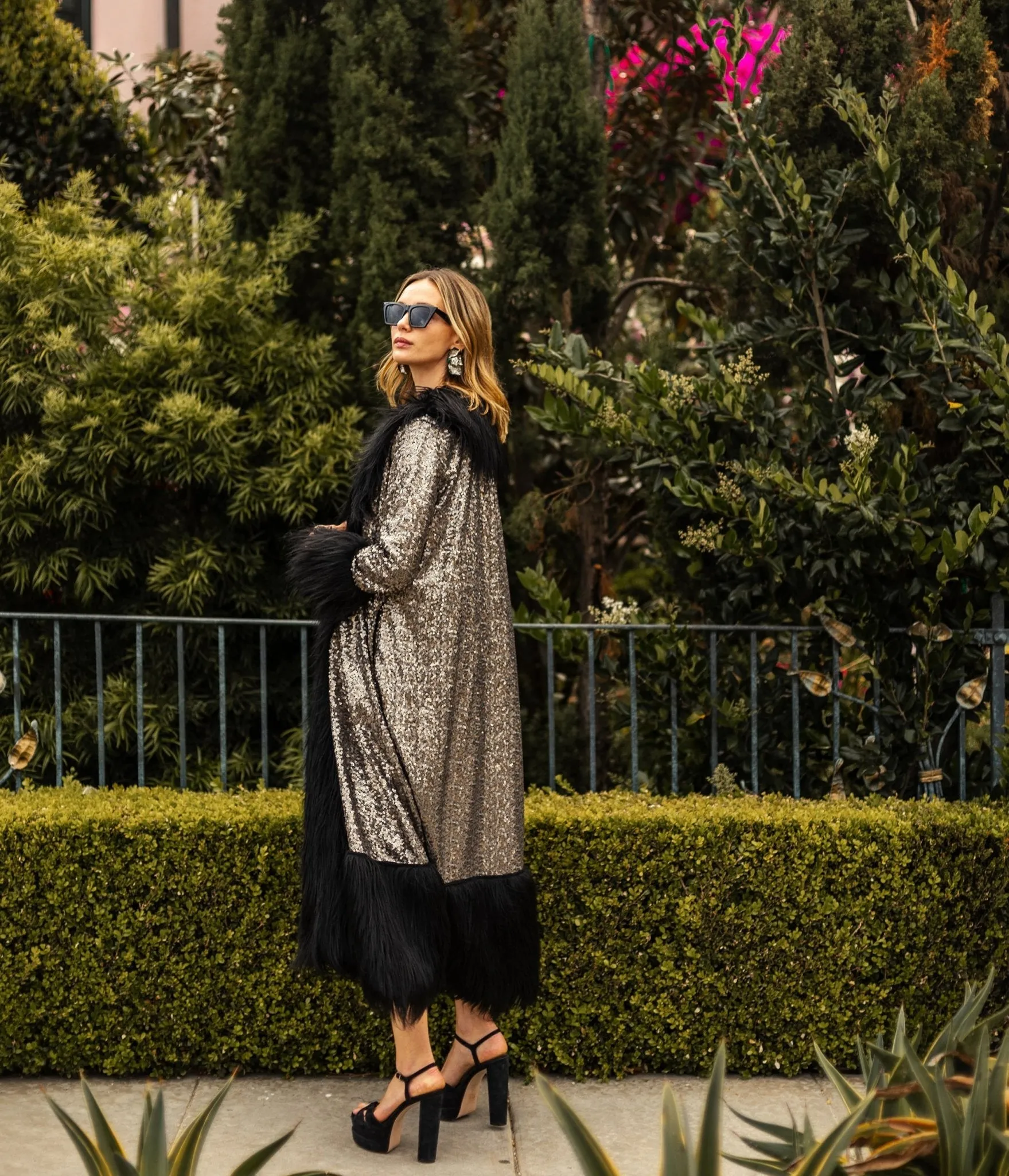 Jennafer Grace Penny Deluxe Gunmetal Sequin Faux Fur Coat