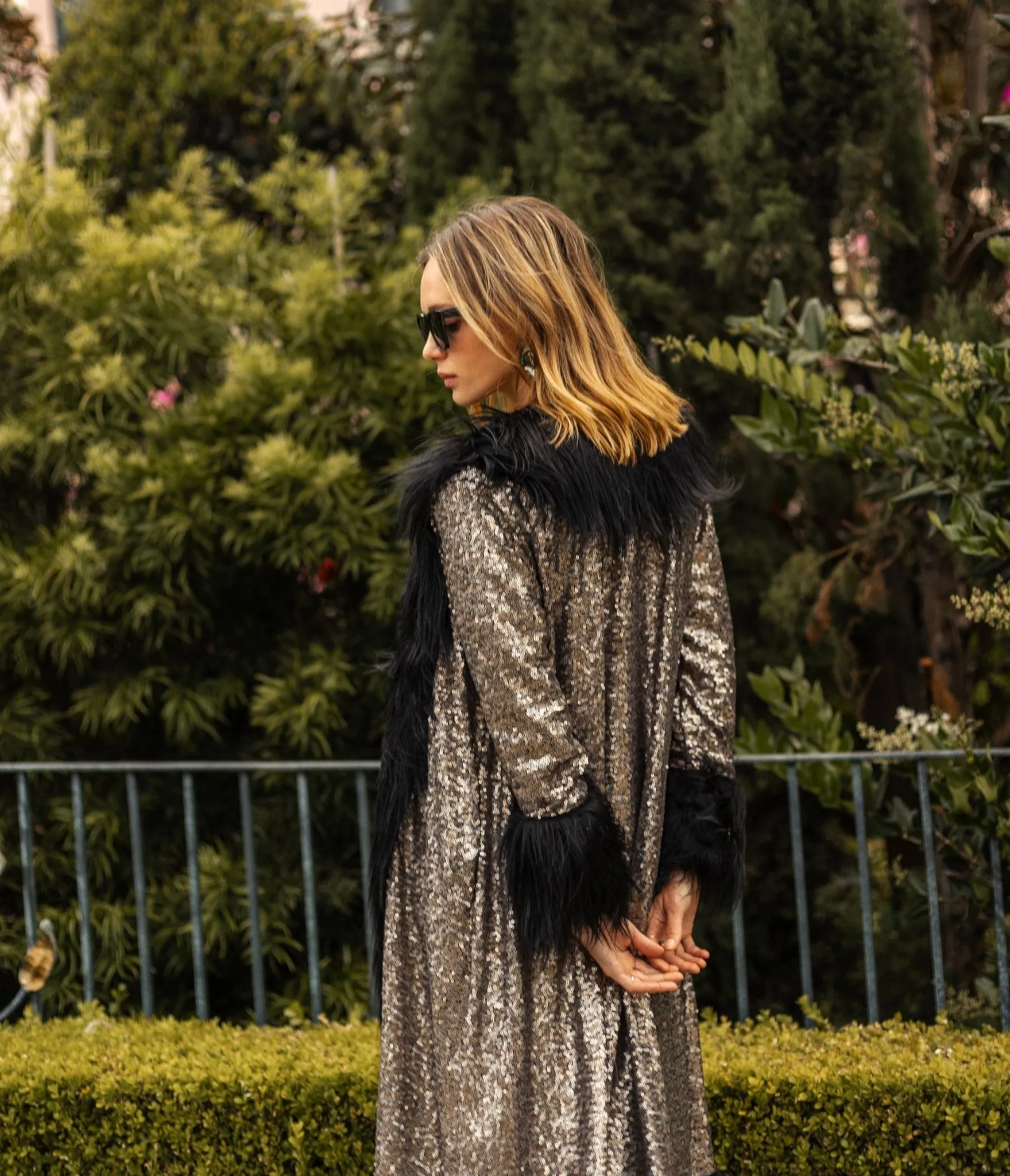 Jennafer Grace Penny Deluxe Gunmetal Sequin Faux Fur Coat