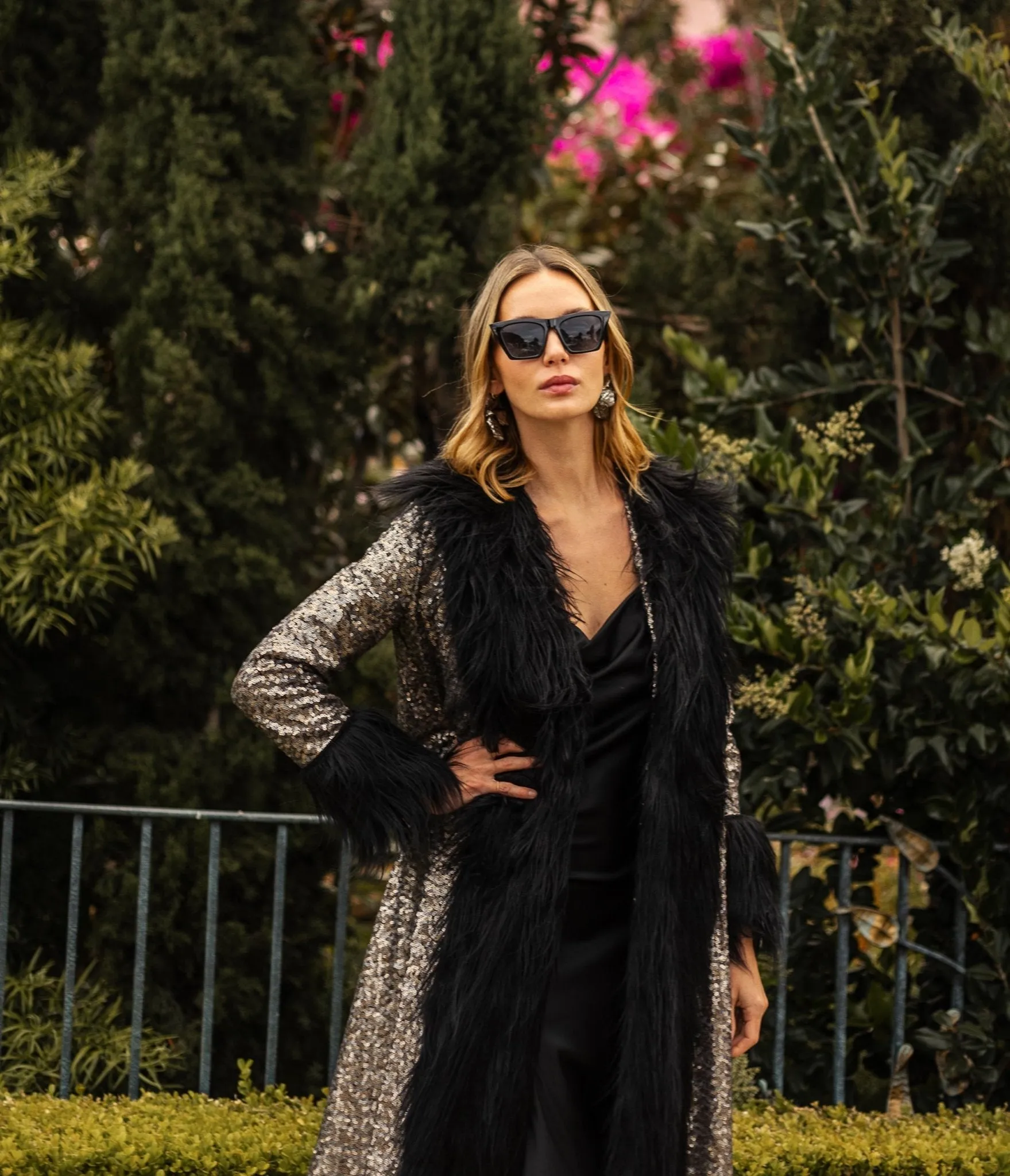 Jennafer Grace Penny Deluxe Gunmetal Sequin Faux Fur Coat