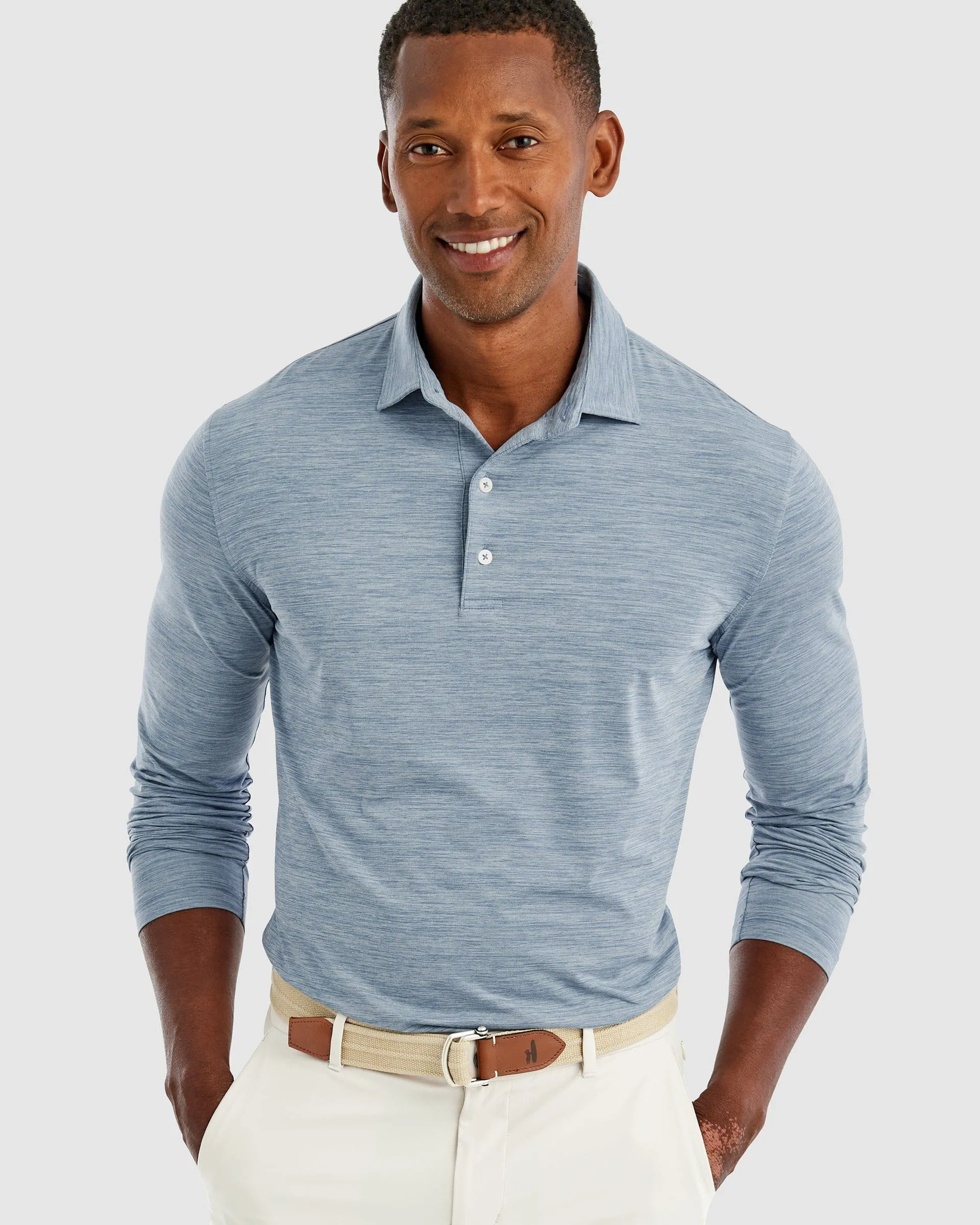 Johnnie-O Swing Long Sleeve Featherweight Custom Polos, Lake