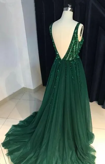 kamahe Open Back A-line Tulle Prom Dress Crystals Women Party Dress
