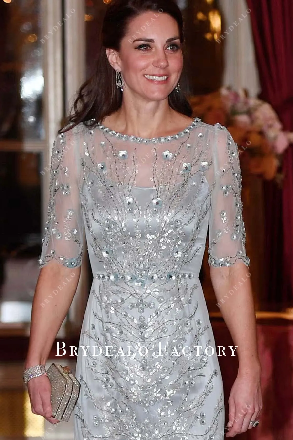 Kate Middleton Silver Sequin Evening Dress 2017 Paris Trip