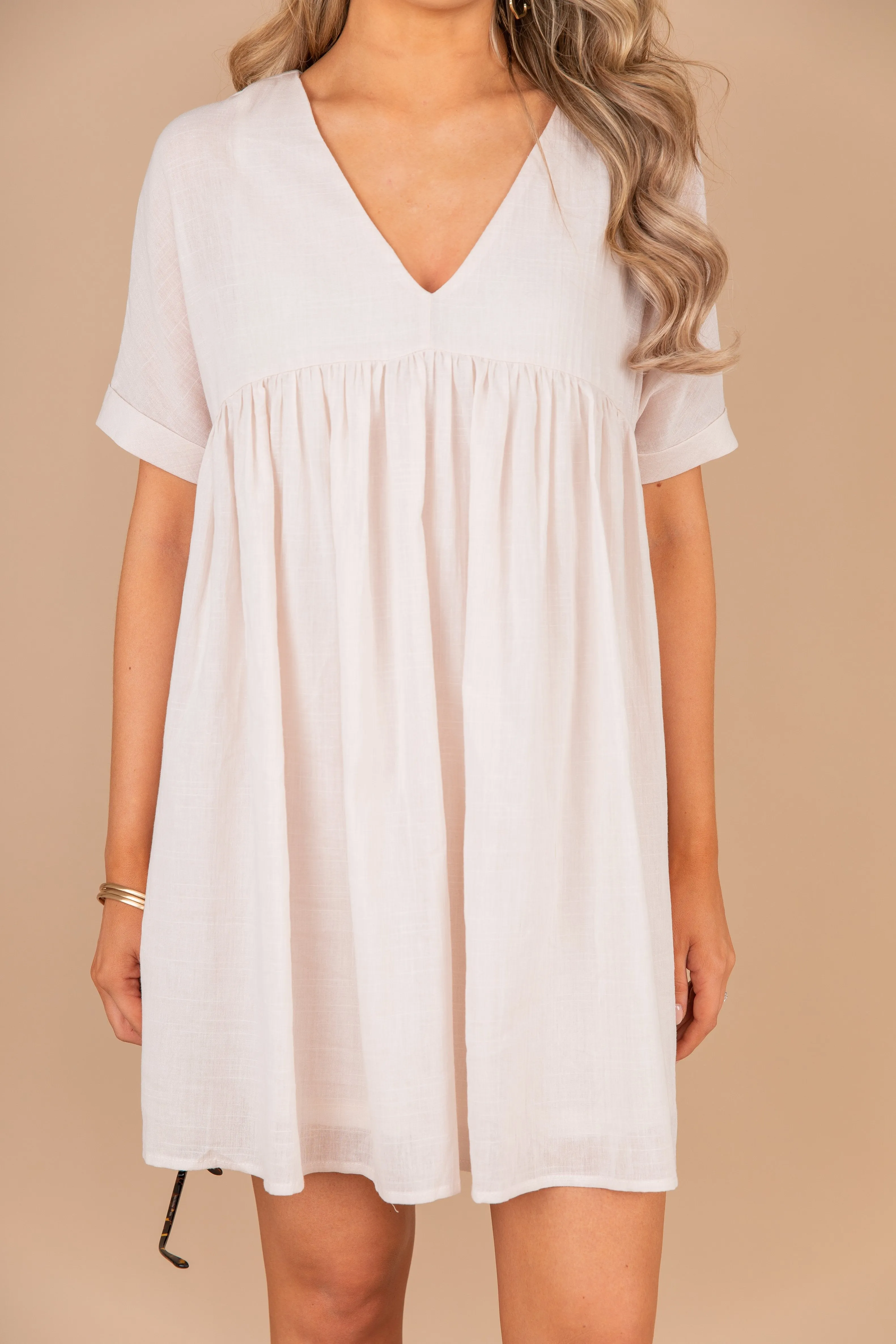 Keeping You Happy Natural White Babydoll Dress