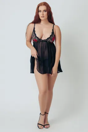 Kilo Brava Black Wild Roses Mini Dress