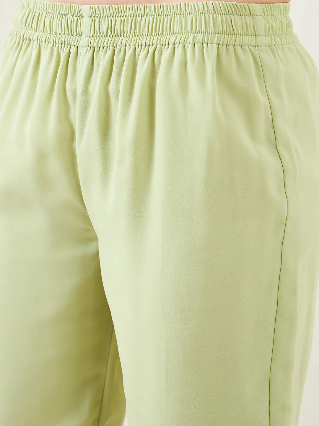 Light Green Hand Embroidred Party Kaftan with Slip and Pants