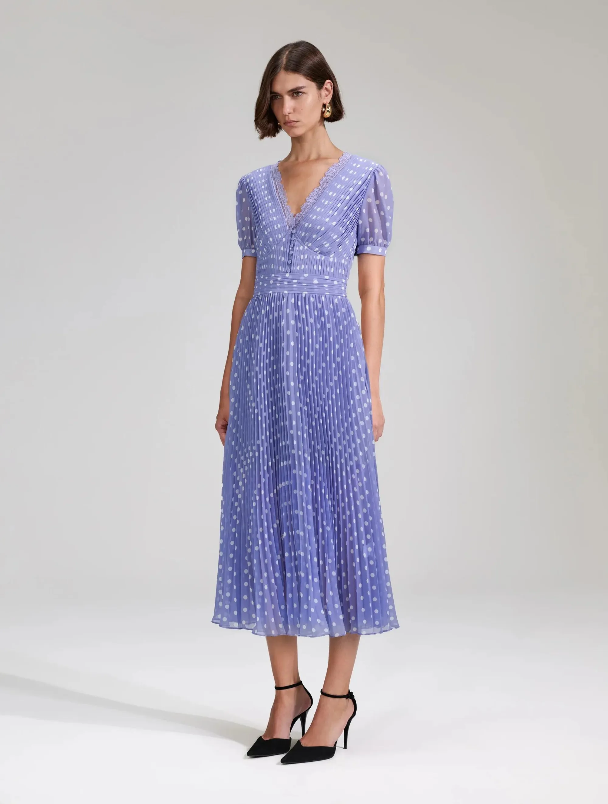 Lilac Polka Print Chiffon Dress