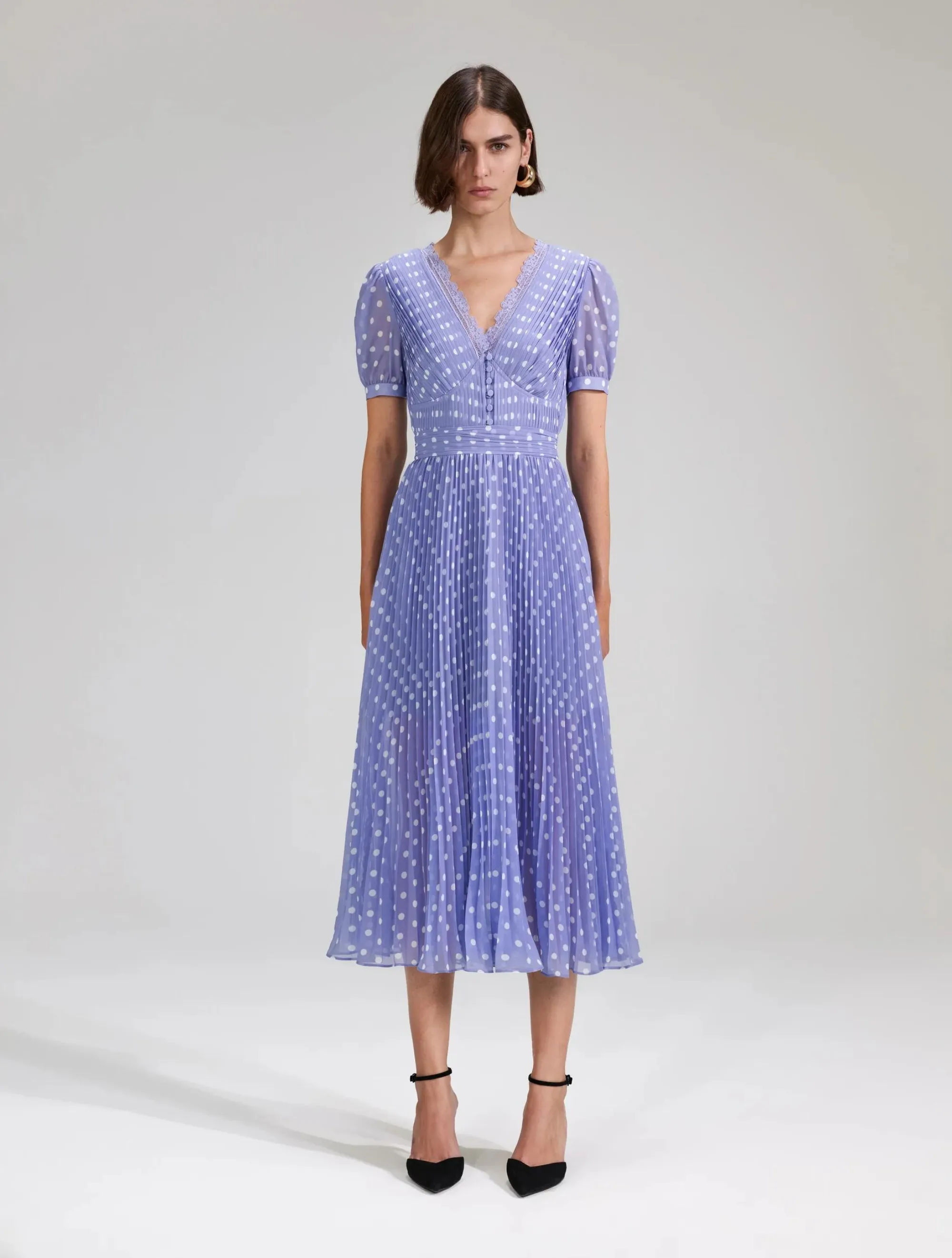Lilac Polka Print Chiffon Dress