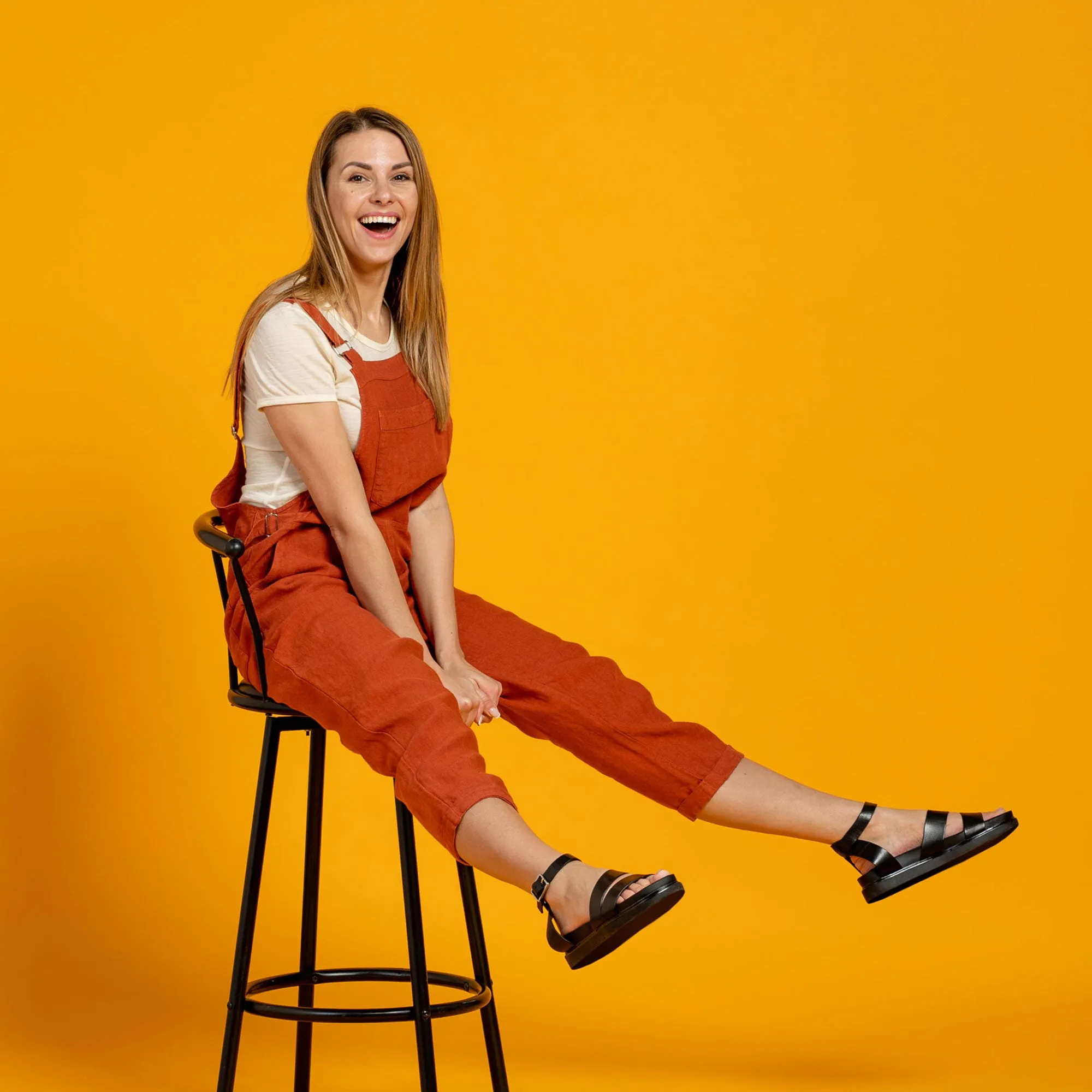 Linen Pinafore Jumpsuit Nicci Cinnamon Red