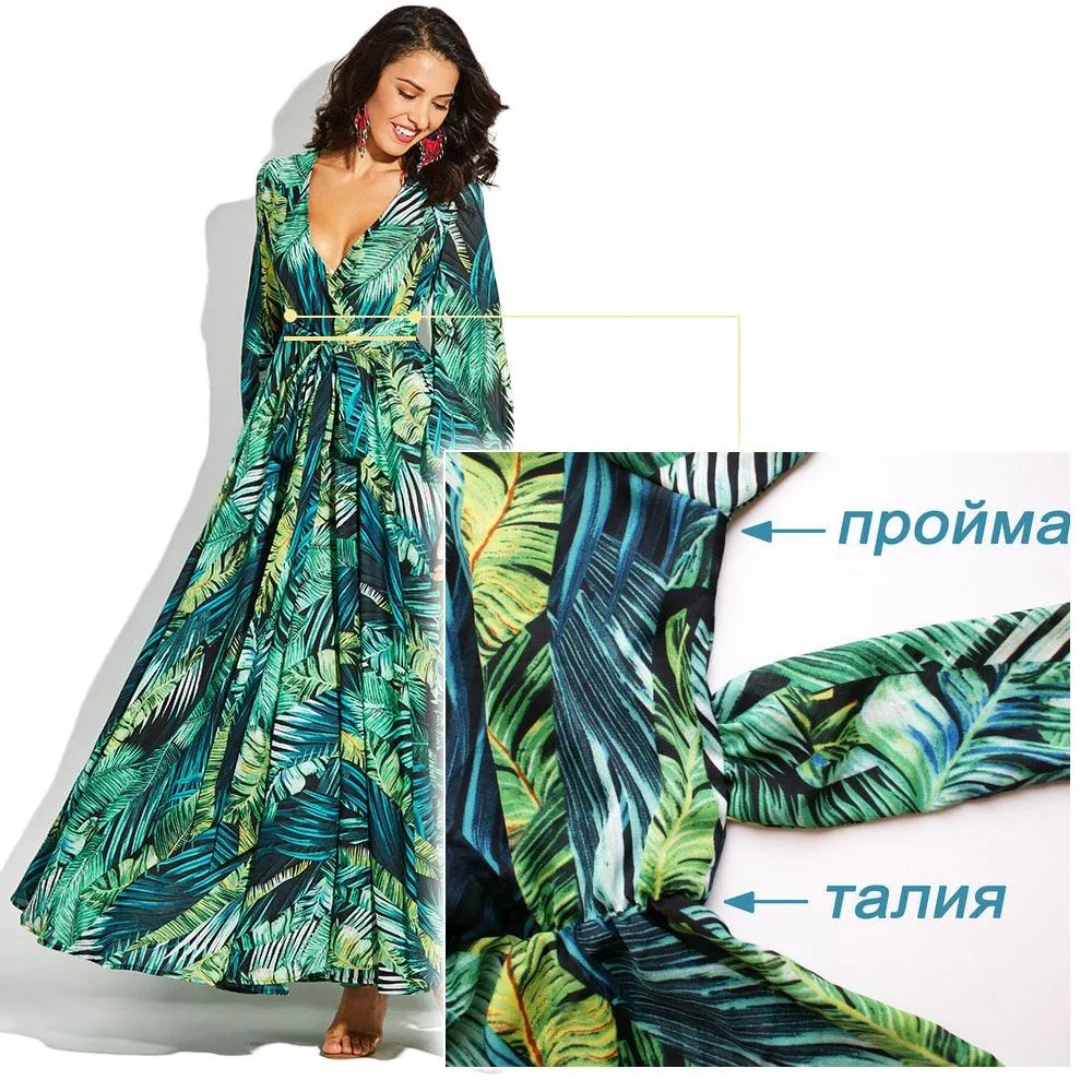 Long Sleeve Dress Tropical Green