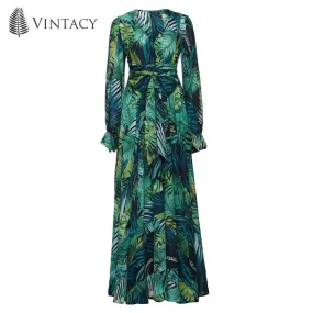 Long Sleeve Dress Tropical Green