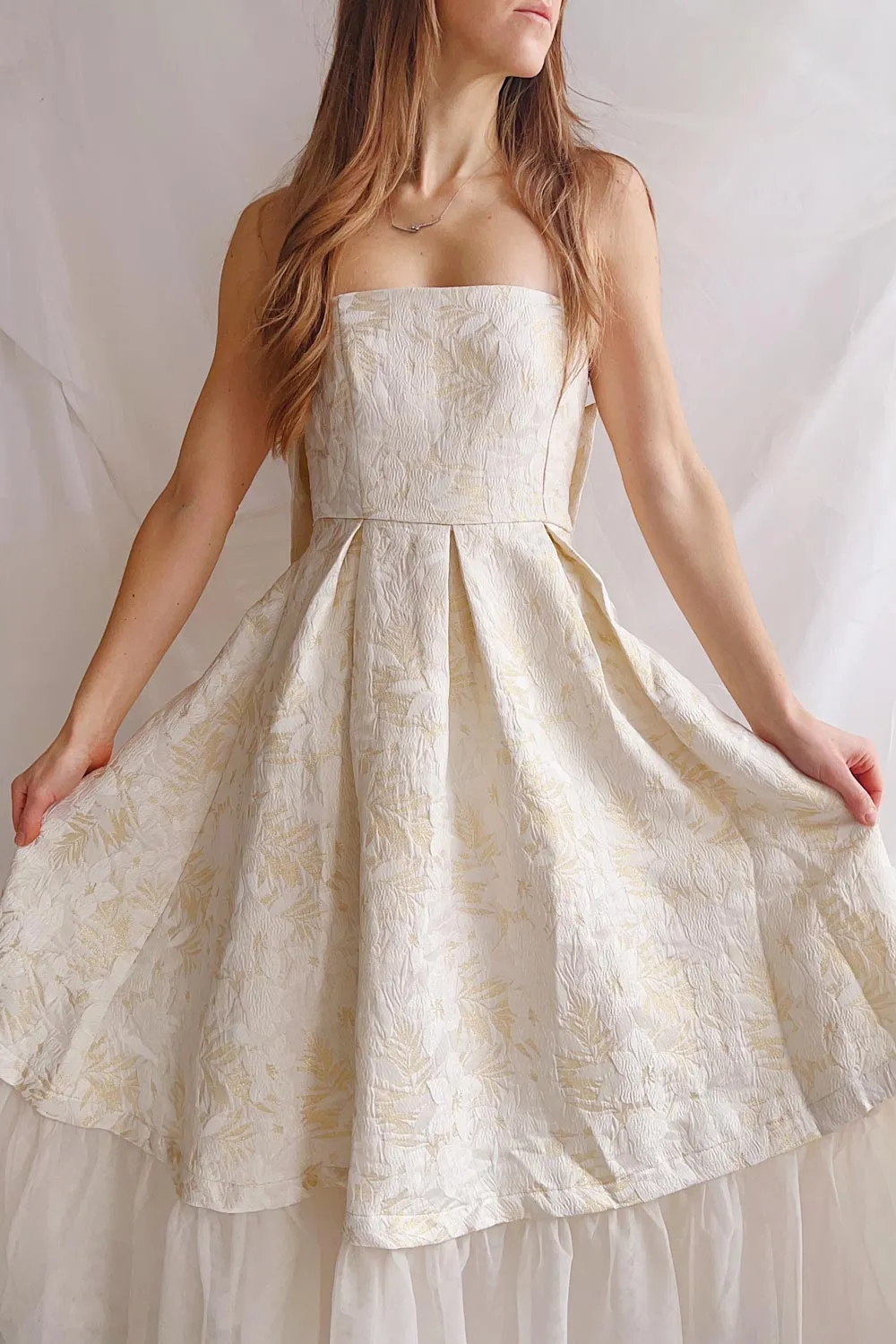 Luminea | Floral Jacquard Strapless Midi Dress