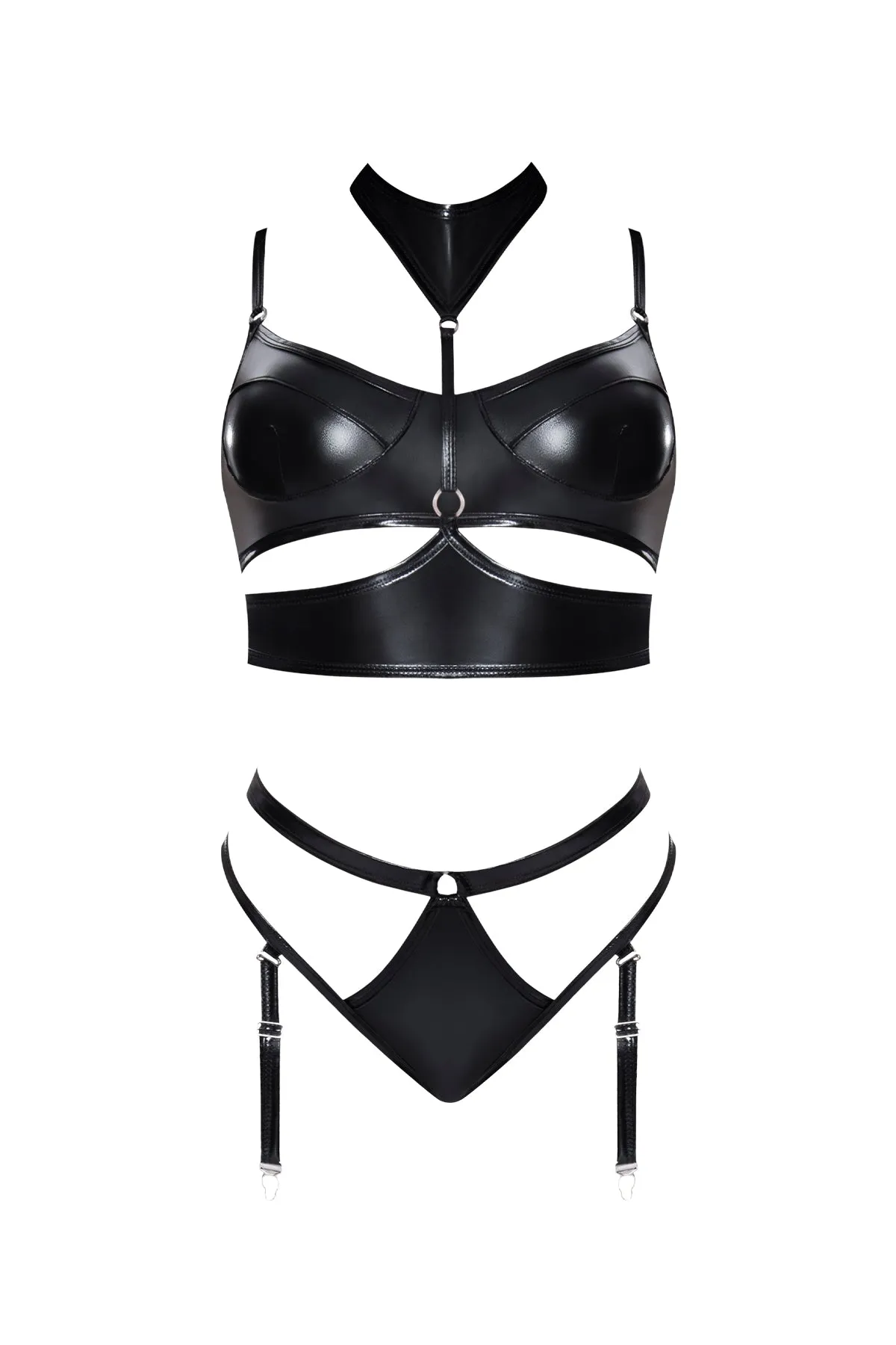Magic Silk Hard Candy Demi Bra, Harness & Garter Panty Black