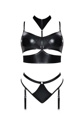 Magic Silk Hard Candy Demi Bra, Harness & Garter Panty Black