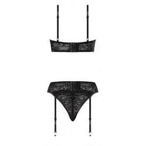 Magic Silk Ooh La Lace Demi Bra, Garter & Tanga Set Black