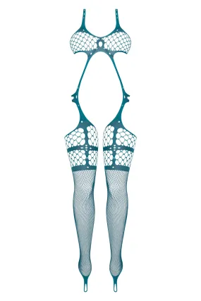 Magic Silk Seamless Bandeau Top Catsuit with Toe Loops Teal OS